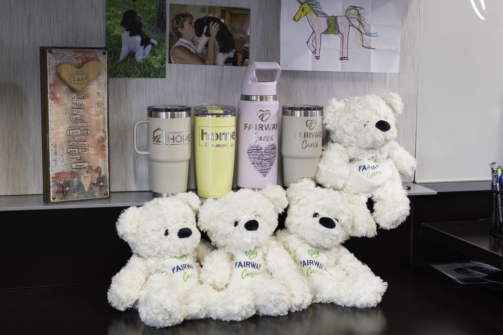 Fairway Cares teddy bears and branded Yeti tumblers